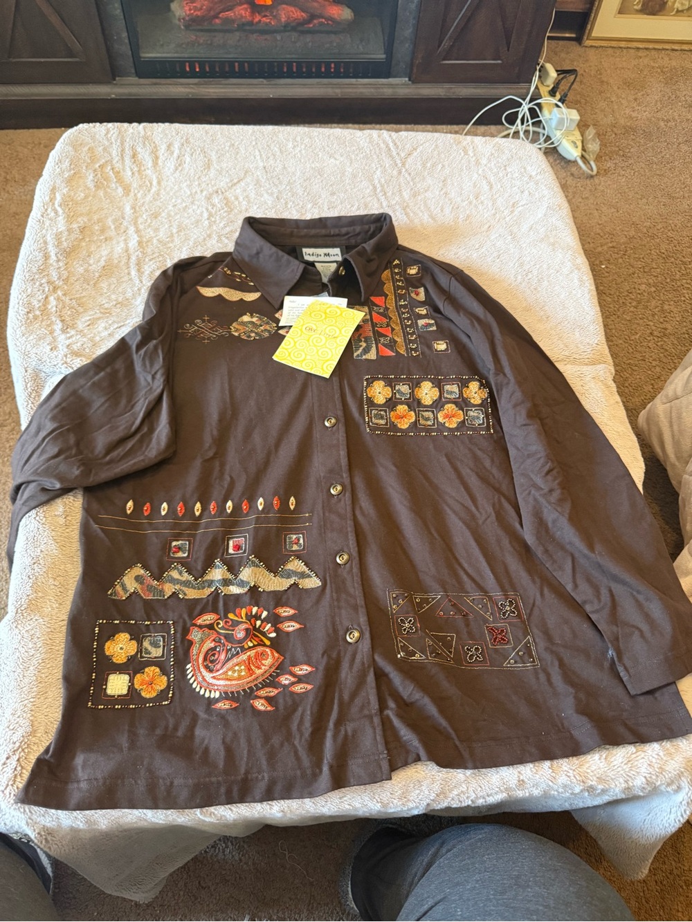 Indigo Moon Brown Embroidered Button-Front Jacket